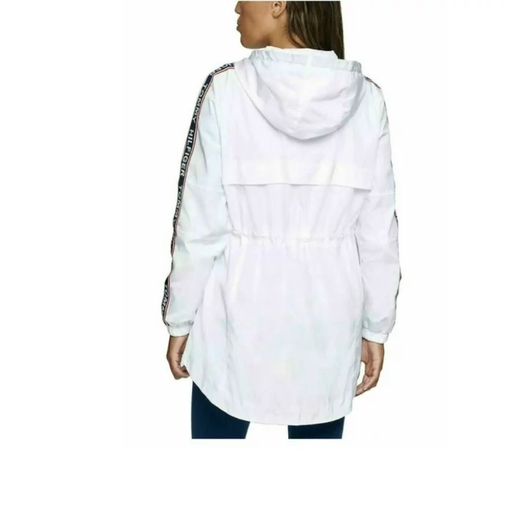 NWT Tommy Hilfiger Ladies' Long Windbreaker Logo Hooded Rain Jacket SIZE S - Picture 3 of 10